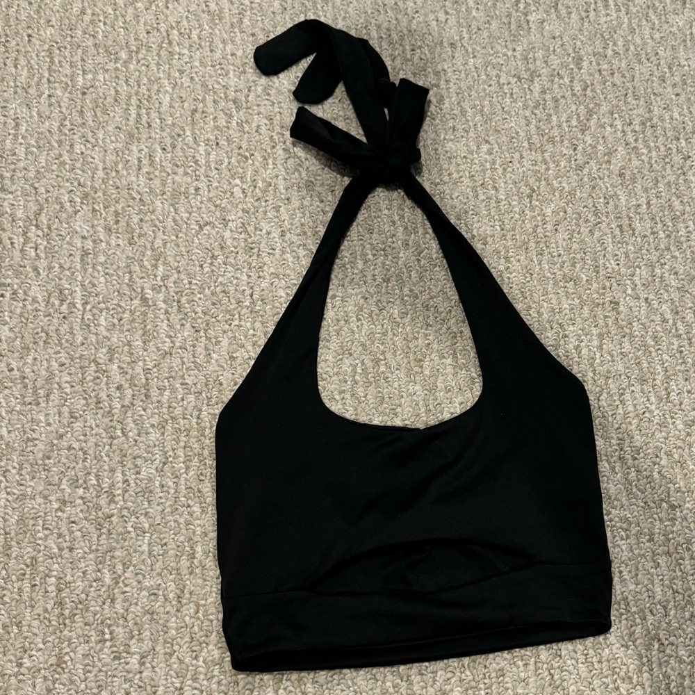 Black Cropped Halter Going-out Top